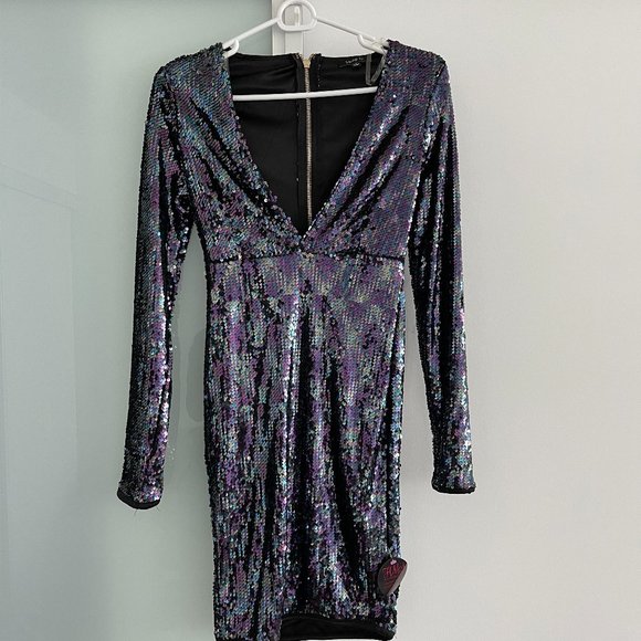 Hot Miami Styles Long Sleeve Mini Sequin Dress - Picture 2 of 4